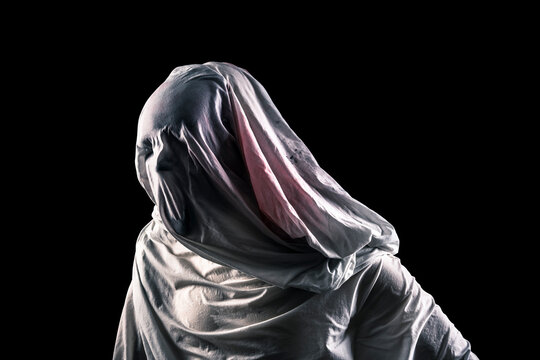 Portrait Of A Scary Ghost Isolated On Black Background With Clipping Path