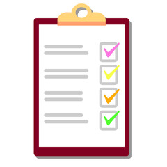 Fototapeta premium Clipboard with check list flat jpeg image icon with long shadow. To-do list, survey, exam concepts. Markers colored. jpg image illustration. 