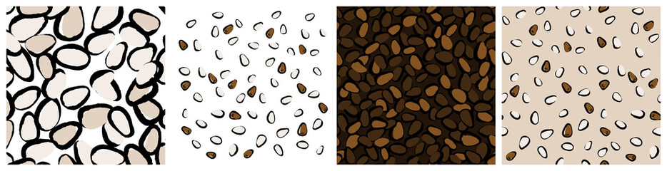 Pine nut seeds clipart and background. Healthy food seamless pattern for product packaging print. Hand drawn repeat vector design in abstract trendy style.