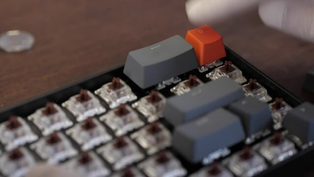 Assembling a mechanical keyboard on brown switches. clicking sounds