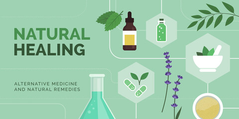Natural healing and herbal preparations - obrazy, fototapety, plakaty