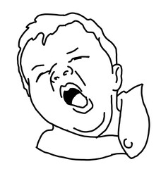 New born sweet baby face emotions. Little cute boy sleeping. Hand drawn character illustration. Retro vintage comic cartoon line style drawing.