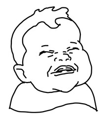 New born sweet baby face emotions. Little happy child surprised with open mouth. Hand drawn character illustration. Retro vintage comic cartoon line style drawing.