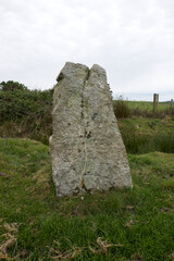 Nine Maidens stone row Cornwall all the stones are of quartz the north-eastern stone is prostrate and broken it measures 15 feet in length the tallest of those still standing is 6 feet 7 inches high 