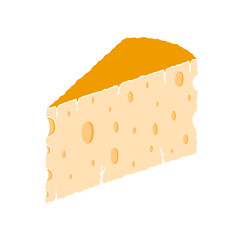 Triangular piece of fresh cheese with holes in the doodle style. Hand Drawn. Freehand drawing.