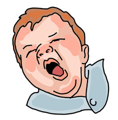 New born sweet funny baby face emotions. Little cute boy sleeping and smiling. Hand drawn character illustration. Retro vintage comic cartoon line style drawing.