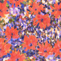 Fototapeta na wymiar Seamless bright floral patterns made in the style of impressionism. multicolor free strokes hand-drawn expressive. Juicy bright fashionable summer trend. Gorgeous bright flowers painted by hand