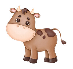 Cute watercolor cow on white isolated
