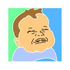 New born sweet baby face emotions. Little happy child surprised with open mouth. Hand drawn character illustration. Retro vintage comic cartoon line style drawing.