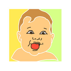 New born sweet baby face emotions. Little happy child surprised with open mouth. Hand drawn character illustration. Retro vintage comic cartoon line style drawing.
