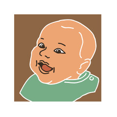 New born sweet baby face emotions. Little happy child surprised with open mouth. Hand drawn character illustration. Retro vintage comic cartoon line style drawing.