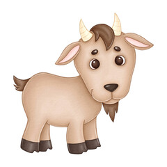 Cute watercolor goat on white isolated