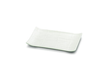 Simple white shallow rectangular porcelain serving plate, isolated