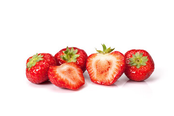 fresh organic strawberries isolated on white background