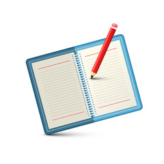 Blank diary icon with pencil isolated on white background - vector