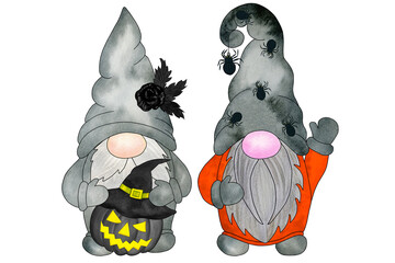 Two gnomes with Halloween decor