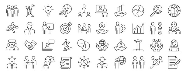 Business people icons set. Human resources, office management - thin line web icon set. Businessman outline icons collection. Outline icons collection.