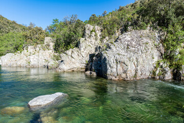 Pure and fresh water flowing of a River in Corsica, France