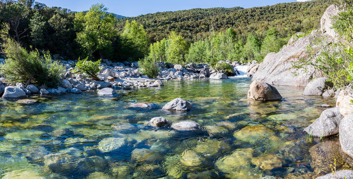 Pure and fresh water flowing of Travo River, Corsica, France