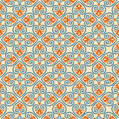 Seamless pattern with floral asian ornament. Abstract ornamental texture. Artistic diagonal flourish tile background in arab orient style