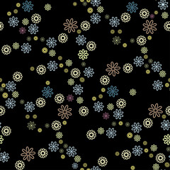 Vector seamless floral pattern for textile design on a black background multicolored small flowers.
