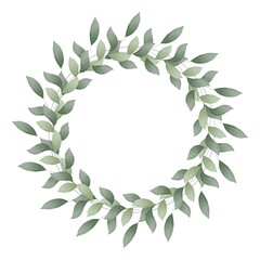Round frame of watercolor sprigs of green leaves.
Background or template for a card, invitation, congratulations, wedding, gift wrap, poster, eco and organic products