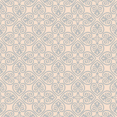 Seamless pattern with floral asian ornament. Abstract ornamental texture. Artistic diagonal flourish tile background in arab orient style