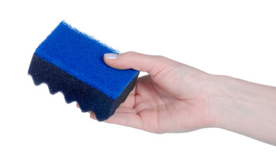 cleaning sponge in hand on white background isolation
