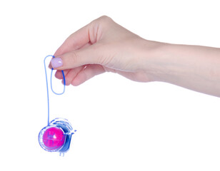 Toilet balls cleaner in hand on white background isolation