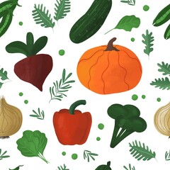 Hand drawn Organic vegetables Seamless pattern