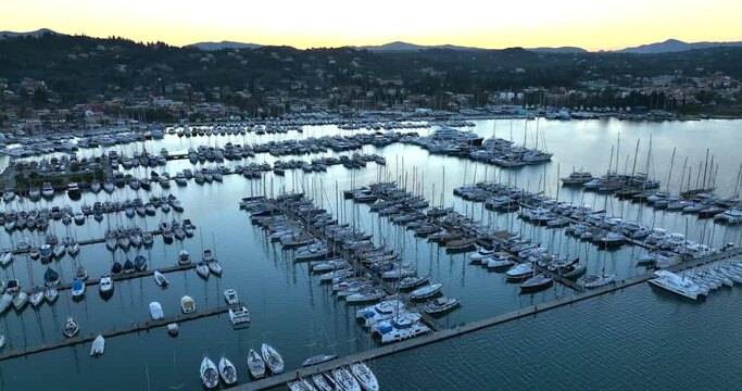 Flying over yachts, Corfu Greece