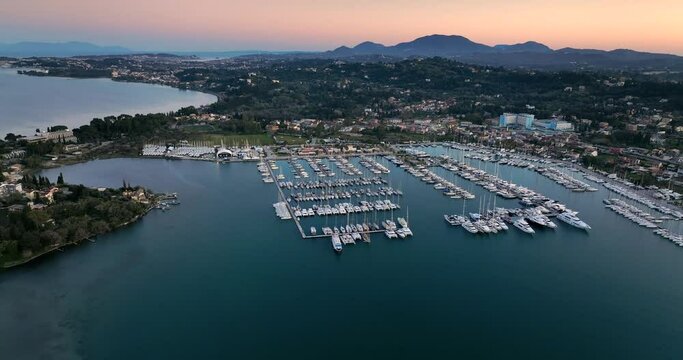 Flying over yachts, Corfu Greece