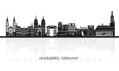 Silhouette Skyline panorama of city of Heidelberg, Germany - vector illustration - obrazy, fototapety, plakaty