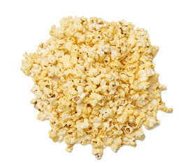 Heap of fried popcorn with cheese isolated on white background