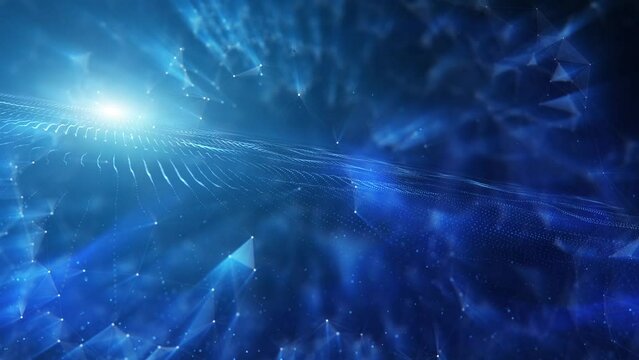 Digital science loop motion lines, dots and triangle shapes copy space animation background.