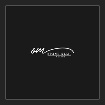 initials OM logo design signature monogram handwriting vector graphic premium illustration