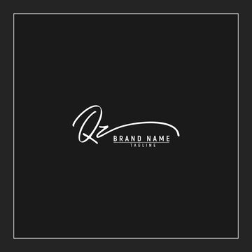 initials QZ logo design signature monogram handwriting vector graphic premium illustration