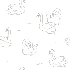 Beautiful seamless pattern with hand drawn swans