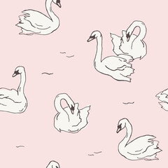 Beautiful seamless pattern with hand drawn swans © magnia