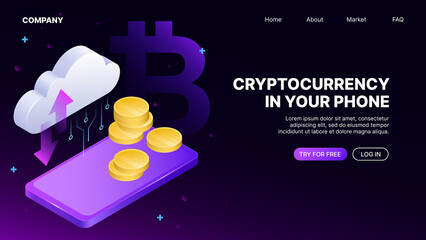 CryptoCurrency in your Phone. App Advertisement Web Banner. Vector illustration