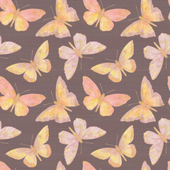 Obraz premium Bright watercolor butterflies collected in a seamless pattern. Botanical ornament on a colored background for design, print, wallpaper, fabric.