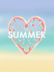 Heart on the beach. Summer poster. Wallpaper. Phone screensaver. 
