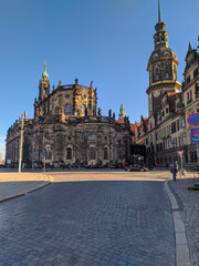 Dresden, Germany - January 2, 2020: Cathedral Of The Holy Trinity (Katholische Hofkirche) And Dresden Castle