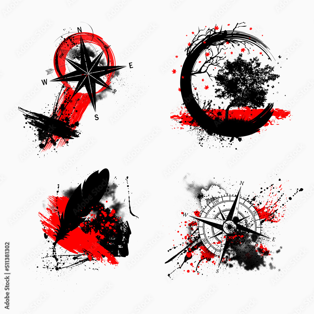 Wall mural black and red grunge designs