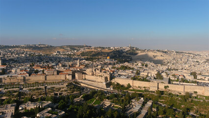 The old city of Jerusalem David tower at sunset, aerial
Drone view from Israel capital Jerusalem city, may 2022
