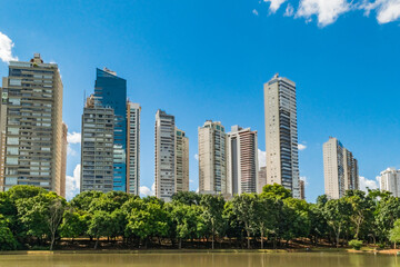 city skyline with the river