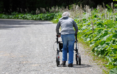 frau mit rollator unterwegs