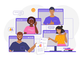 Naklejka premium Online tech talks concept illustration. Video conference.