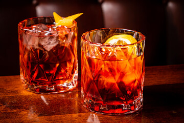 cocktail negroni on a old wooden board