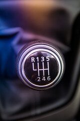 Manual transmission shift knob close-up view from above